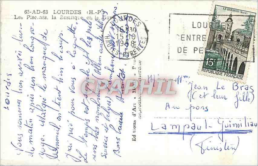 CPM Lourdes HP Les Piscines la Basilique et le Gave  — Verso