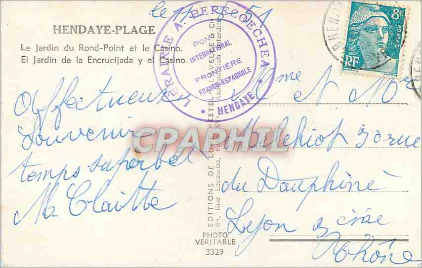 Jardin du Rond-Point et le Casino — Hendaye — Éditions Photo Véritable, n° 3329 — Reverso