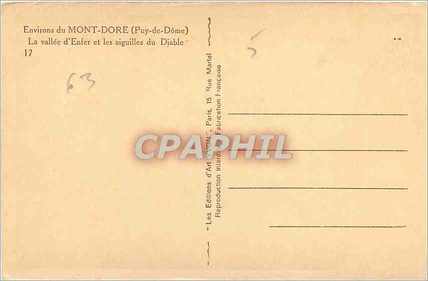 CPA Environs du Mont Dore Puy de Dome La vallee d'Enfer et les aiguilles du Diable  — Verso