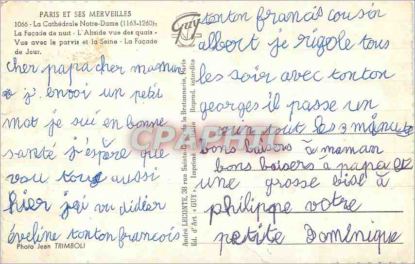 CPA Notre Dame de Paris  — Verso