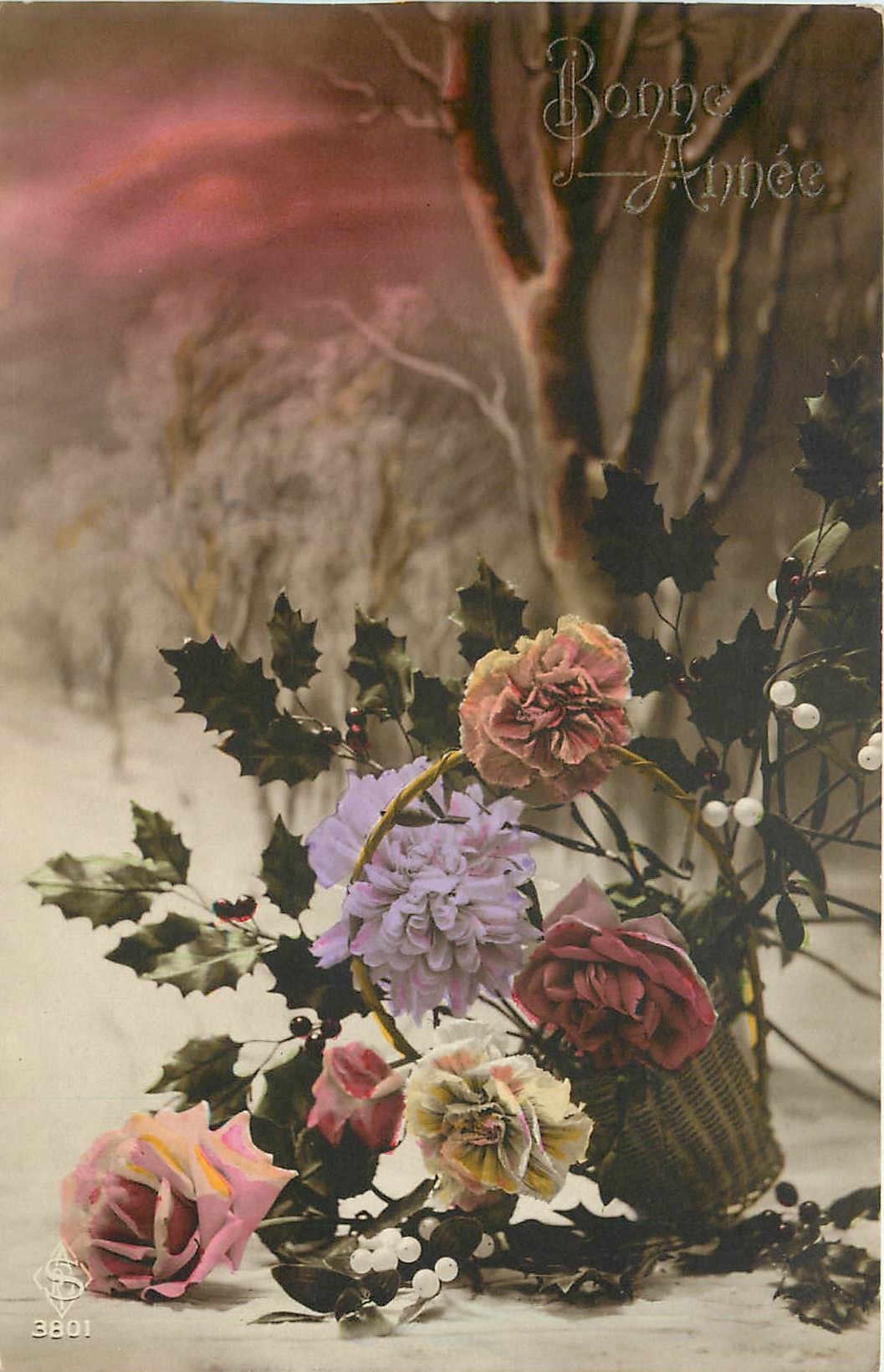 CPA Bonne Annee Fleurs