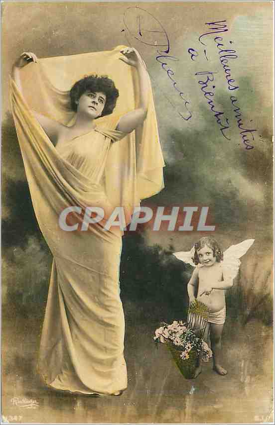 Femme en robe drapée — ange aux ailes — éditeur Rimbaut n° 347