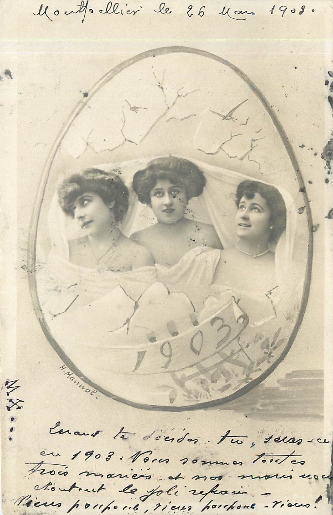 Trois jeunes femmes — photographie d'anniversaire — H. Manuel, Montpellier