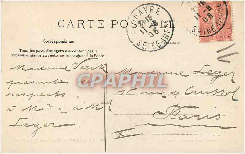 CPA Le Havre Boulevard Felix Faure  — Rückseite