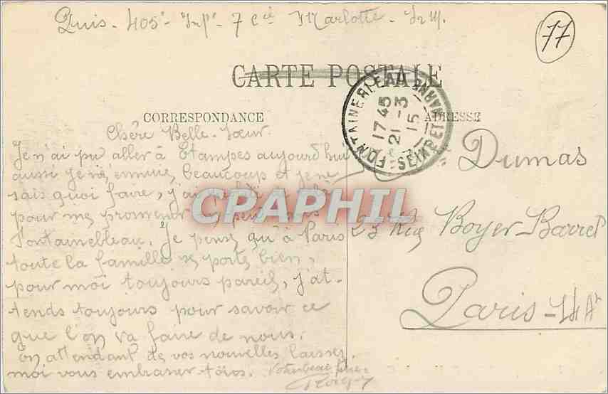Fontainebleau — Le Château et l'Étang aux Carpes — N.G. n°407 — Verso