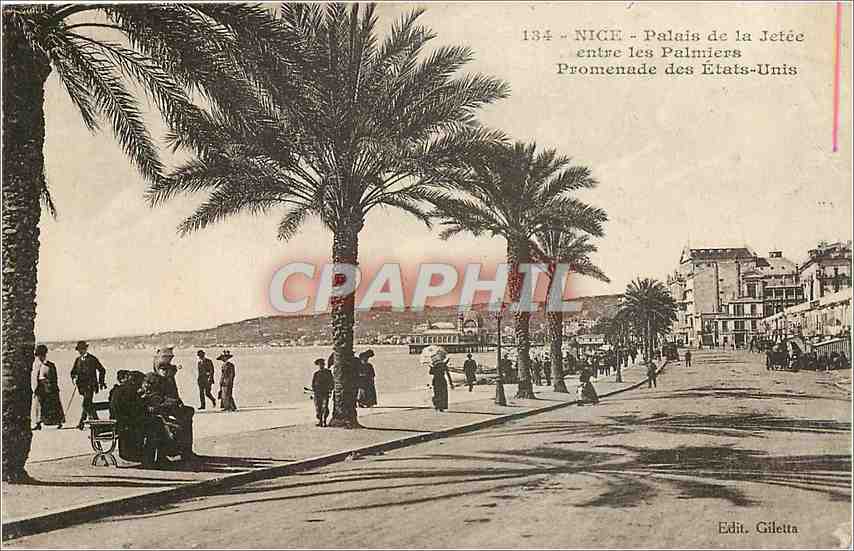CPA Nice Palais de la Jetee entre les Palmiers Promenade des Etats Unis 