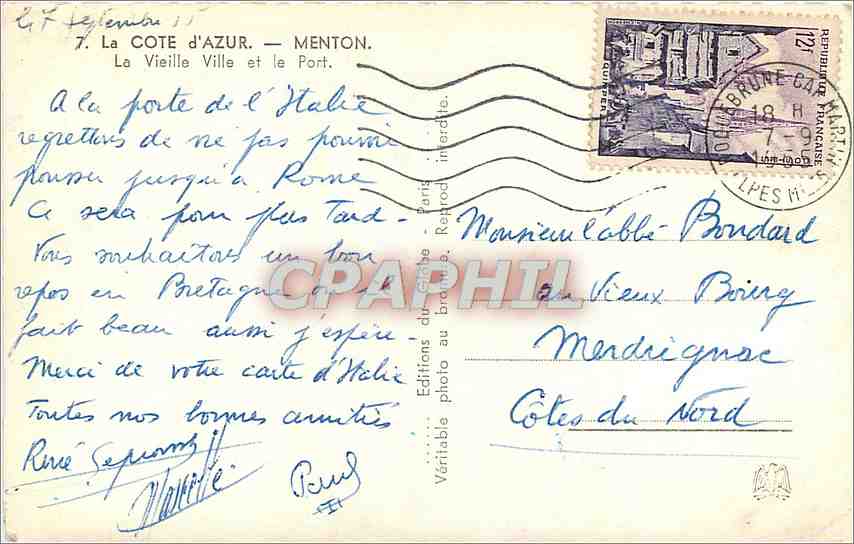 CPM La Cote d'Azur Menton La Vieille Ville et le Port  — Rückseite