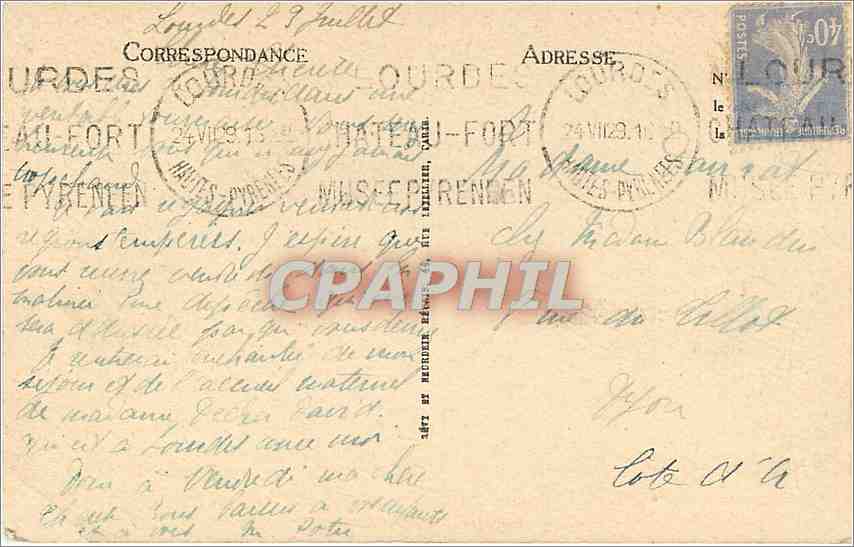 CPA Lourdes Chateau Fort  — Verso