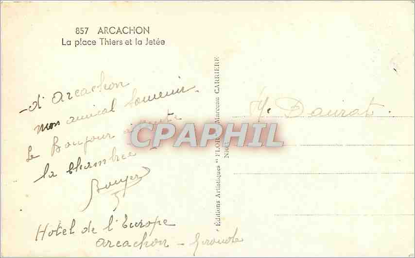 CPA Arcachon La place Thiers et la Jetee  — Rückseite