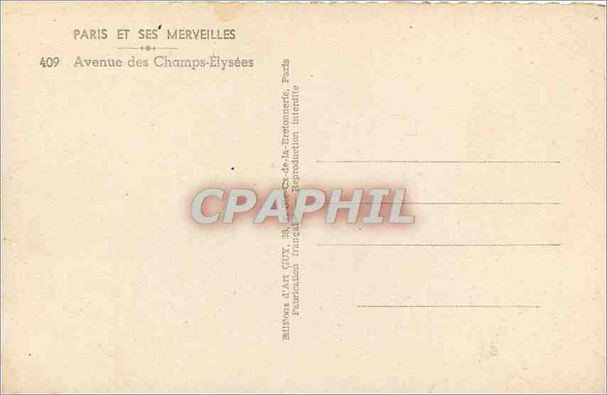 CPM Paris Avenue des Champs Elysees Automobile — Rückseite