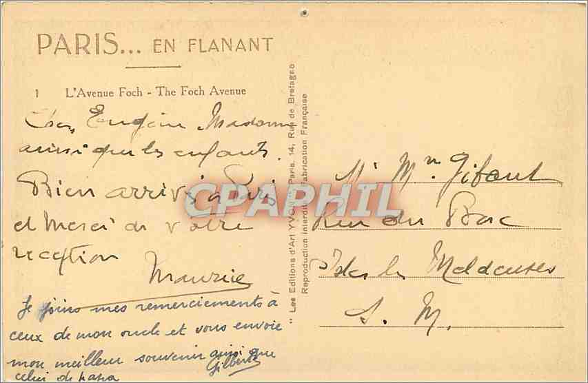CPA Paris L'Avenue Foch  — Rückseite