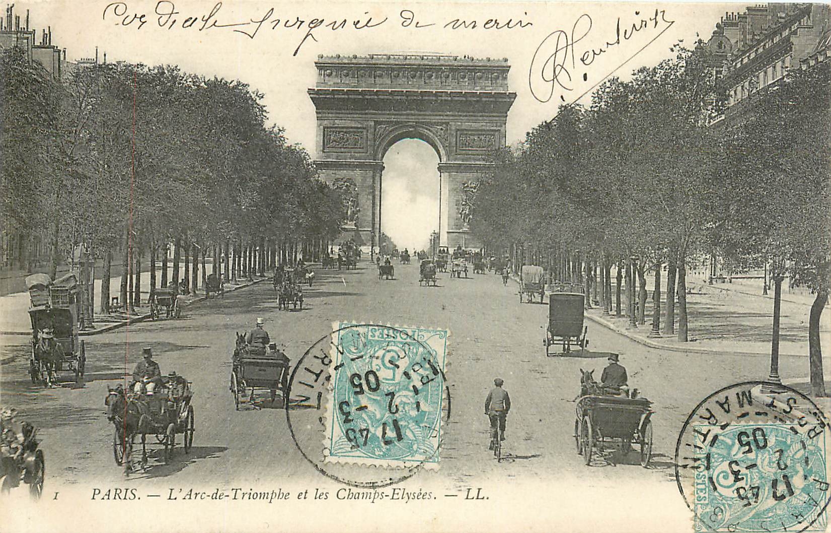 CPA Paris L'Arc de Triomphe et les Champs Elysees 