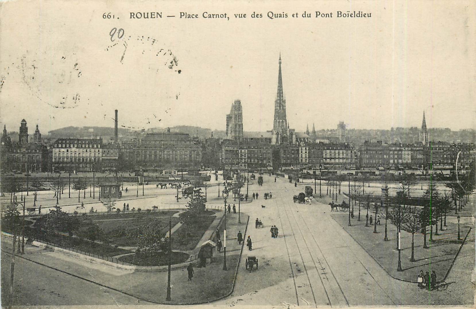 CPA Rouen Place Carnot vue des Quais et du Pont Boieldieu 