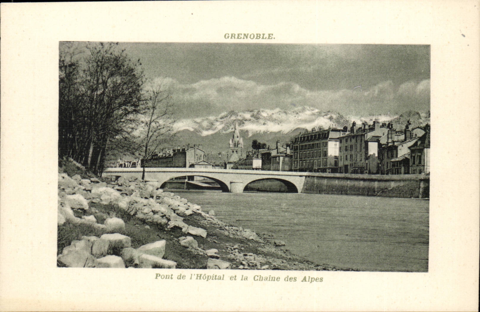 Grenoble CPA Pont de l'hopital et la chaine des Alpes