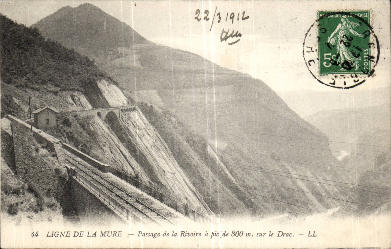 Ligne de La Mure — Passage de la Rivoire à pic de 300 m. sur le Drac — LL