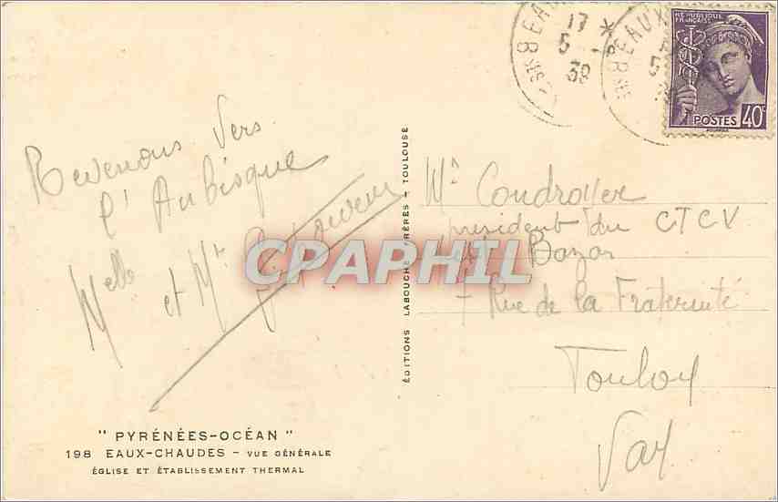 CPA Eaux-Chaudes - Vue generale Eglise et Etablisement Thermal — Rückseite