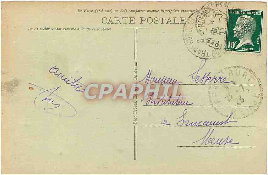 CPA Bordeaux - Place de la Comedie et Grand Theatre — Verso