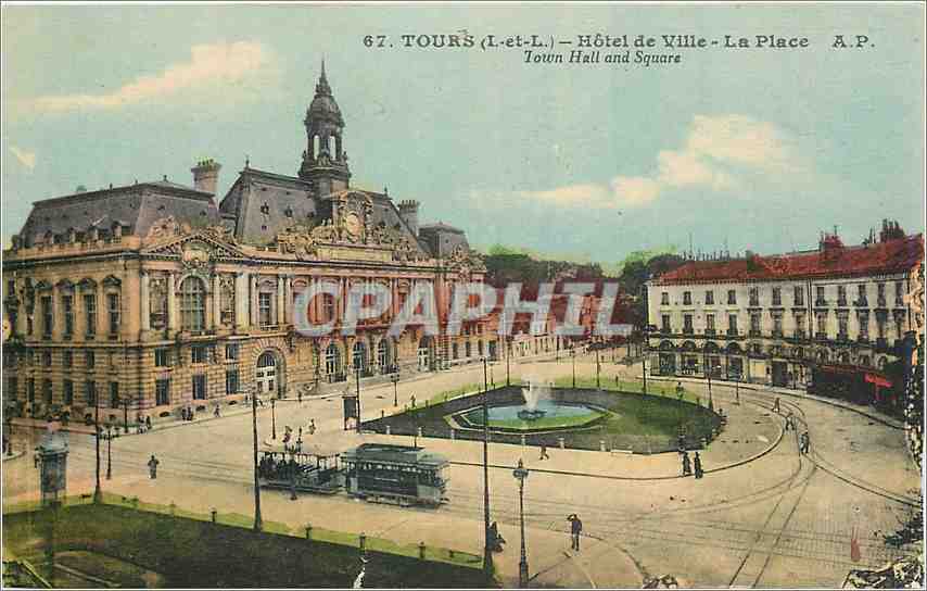 CPA Tours - Hotel de Ville - La Place Tramway