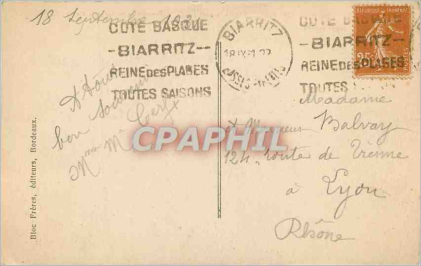 CPA Biarritz Tempete au rocher de la Vierge — Verso
