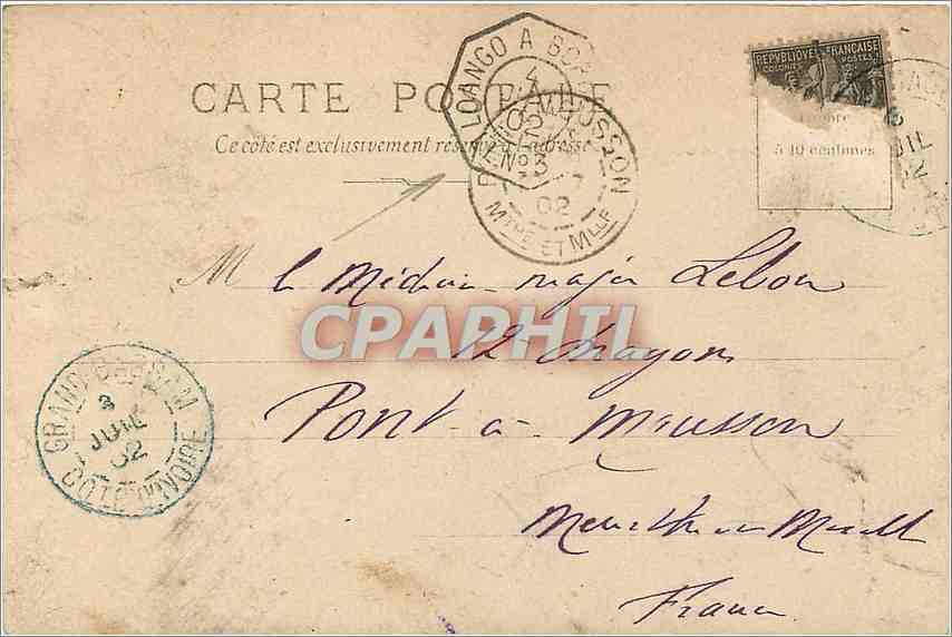 CARTE PHOTO Cote d'Ivoire Grand Bassam 1902 — Rückseite