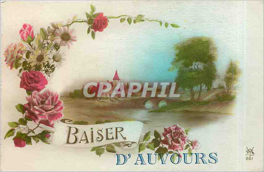 Baiser d'Auvours — scène de rivière avec église — éditeur PS n°261