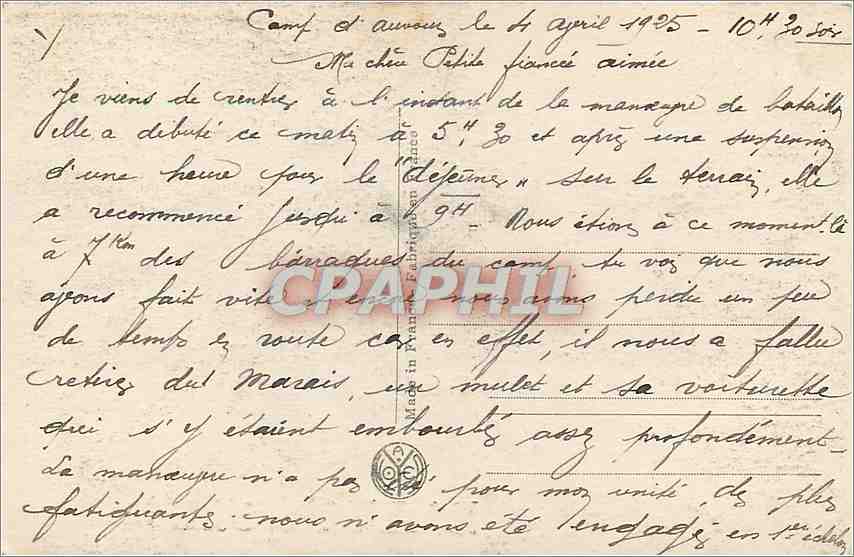 Baiser d'Auvours — scène de rivière avec église — éditeur PS n°261 — Verso
