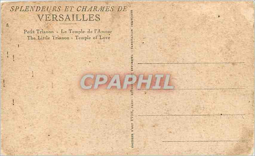 CPA Splendeur et Charmes de Versailles Petit Trianon - Le Temple de l'Amour — Rückseite