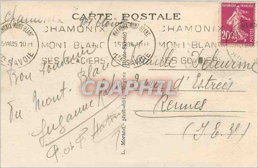 CPA Chamonix Mont-Blanc - Chaine des Aiguilles (vue prise des Houches) — Verso