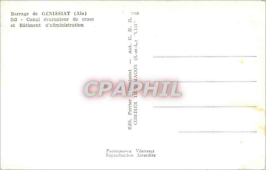 CPM Barrage de Genissiat (Ain) Canal evacuateur de crues et Batiment d'administration — Rückseite