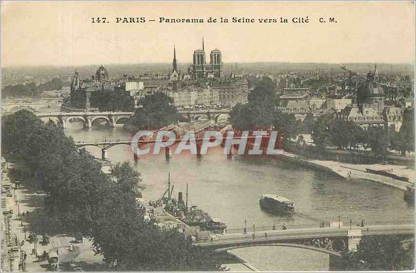 CPA Paris - Panorama de la Seine vers la Cite Notre Dame Bateau