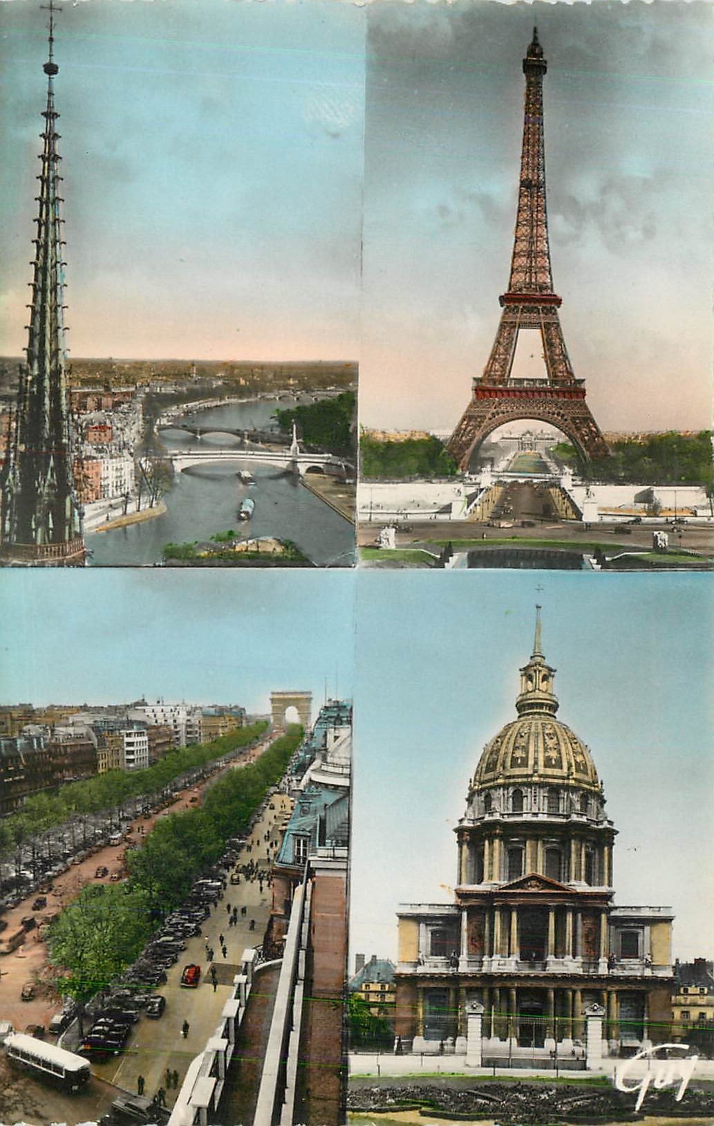 CPM Paris et ses Merveilles La Seine en amont de Notre Dame La Tour Eiffel l'avenue des Champs Elyse