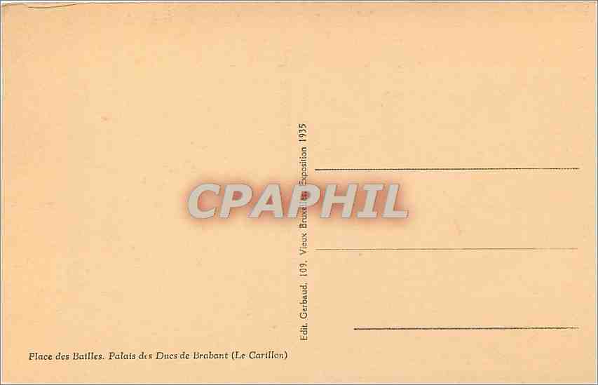 Exposition de Bruxelles 1935 — Vieux Bruxelles — Éditeur Gerbaud (Le Cariffon) — Verso