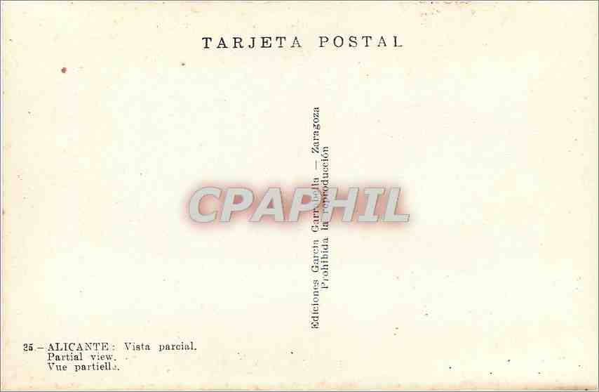 CPA Alicante: Vista parcial — Verso