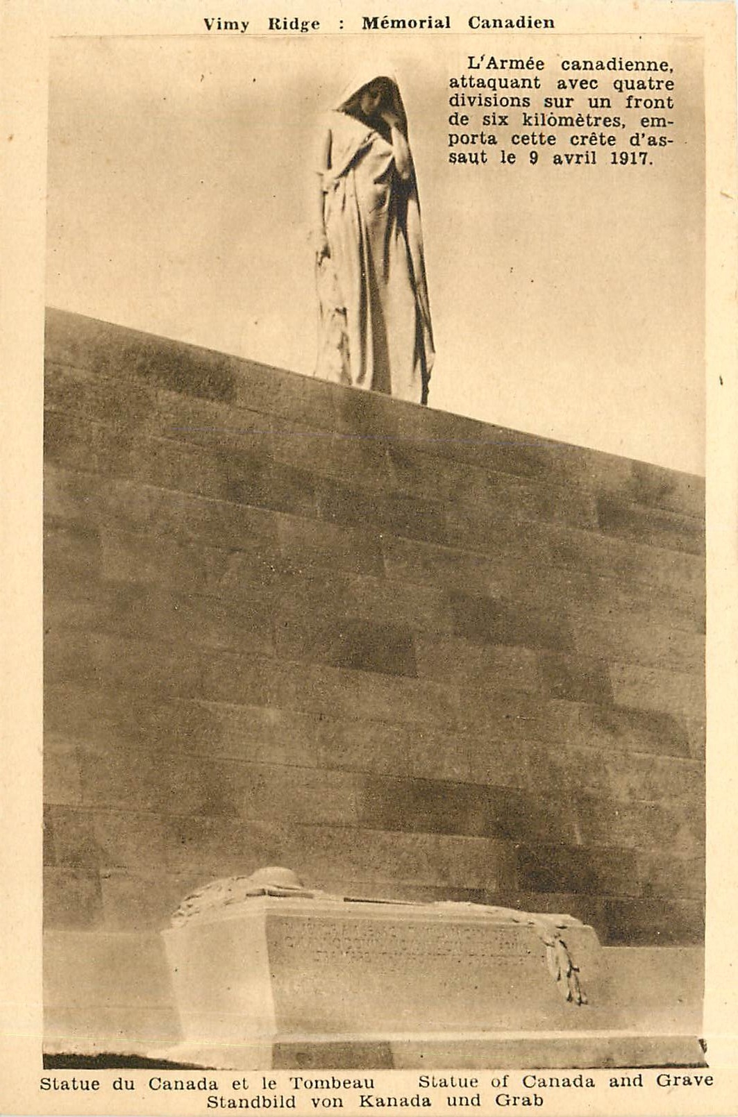 CPA Vimy Ridge Canada : Memorial Canadien. La Statue du Canada et le Tombeau