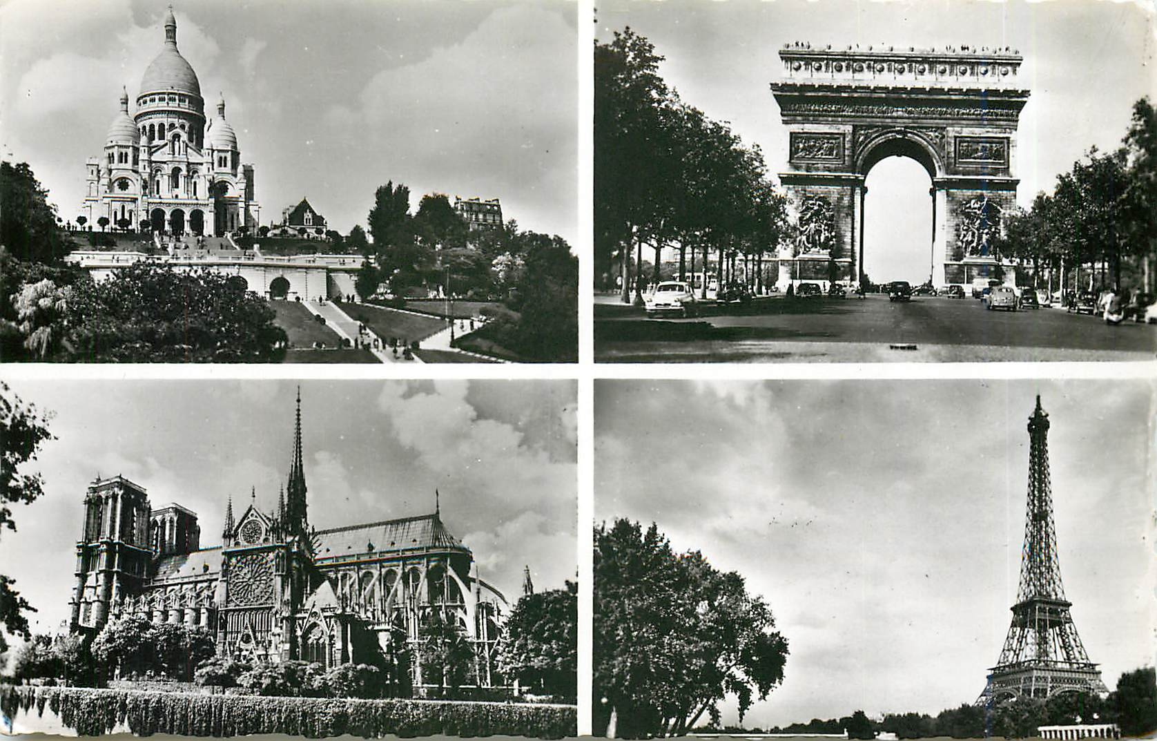 CPM Paris Basilique du Sacre Cœur de Montmartre Arc de Triomphe Tour Eiffel et le pont d'Iena