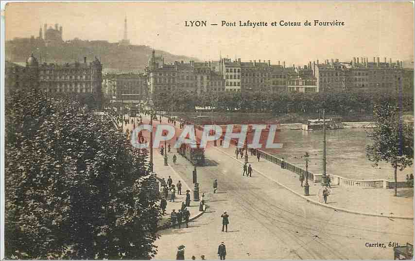 CPA Lyon - Pont Lafayette et coteau de Fourviere Tramway