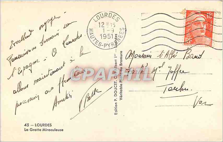 CPA Lourdes La Grotte Miraculeuse — Verso