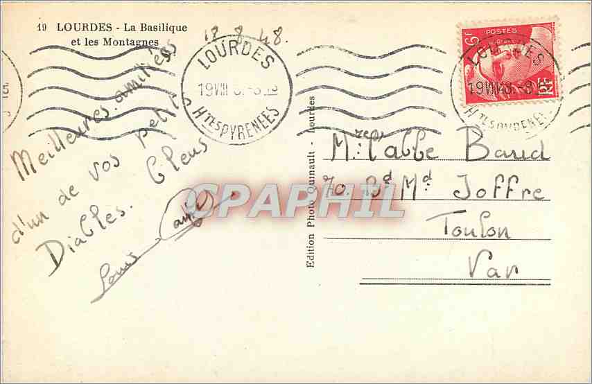 CPA Lourdes - La Basilique et les Montagnes — Verso