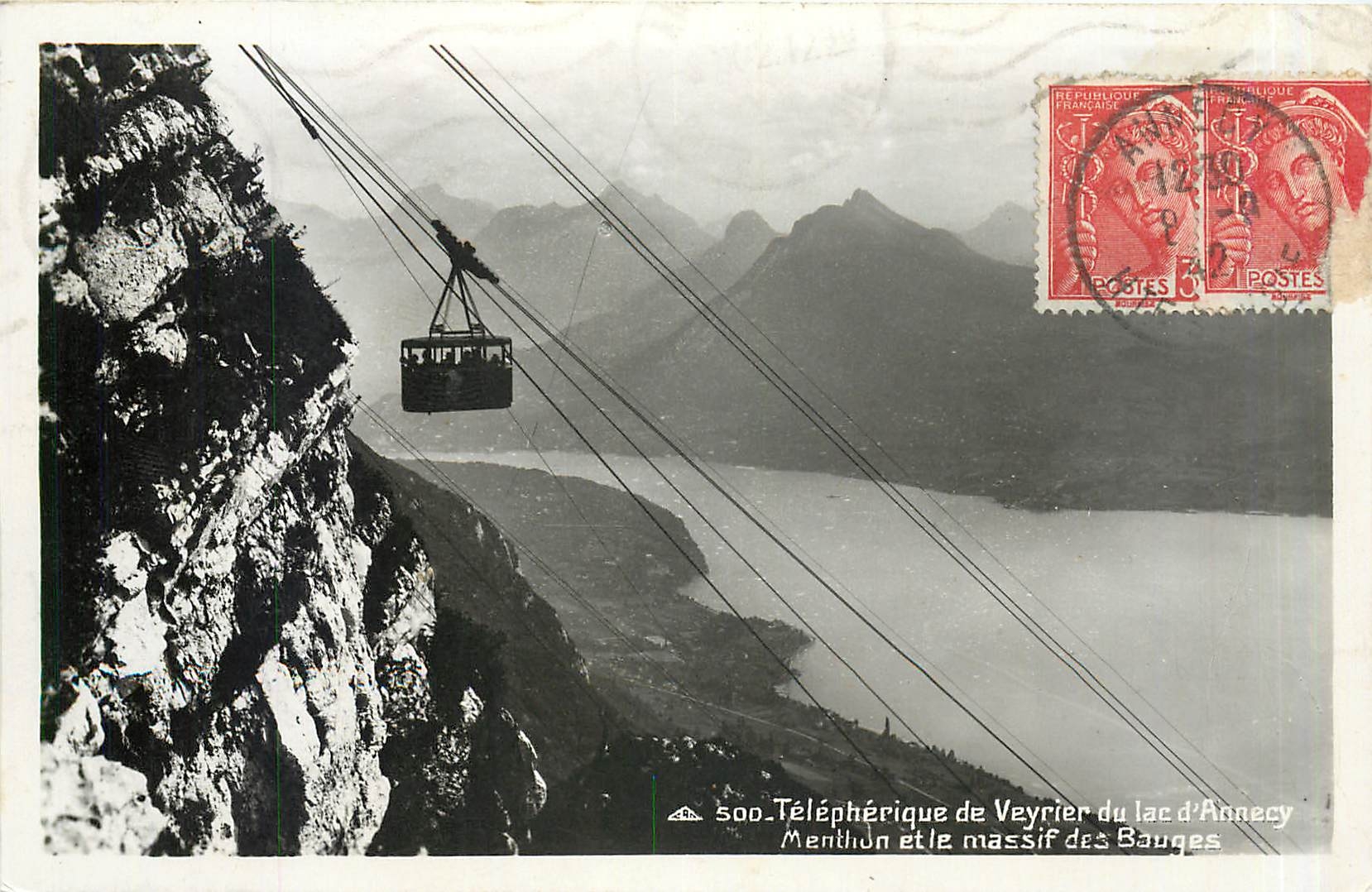 Téléphérique de Veyrier du lac d'Annecy — Menthiòn et le massif des Bauges — éditeur REAL-PHOTO-C.A. STRASBOURG - PARIS