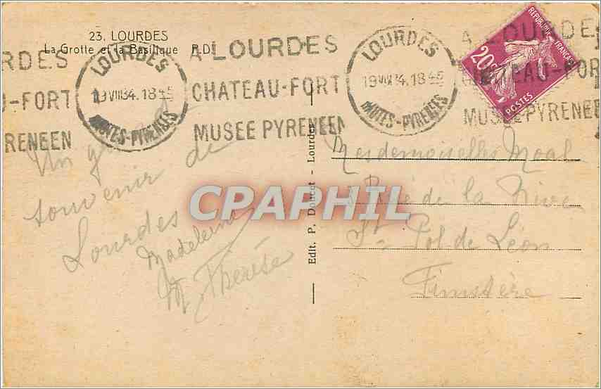 CPA Lourdes La Grotte et la Basilique — Verso