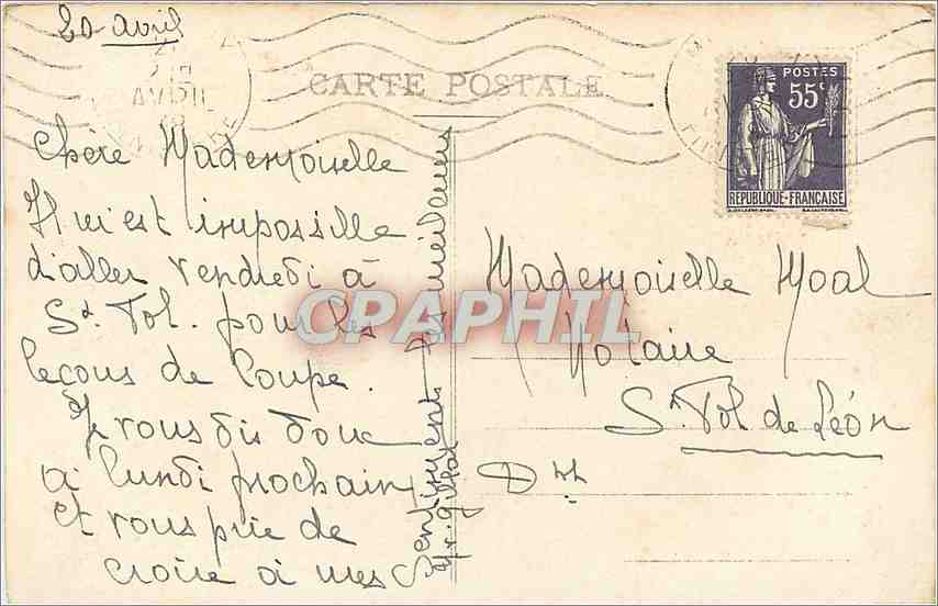 CPA Trofeunteuniou. Propriete du Marechal Foch a Ploujean (Finistere) — Verso