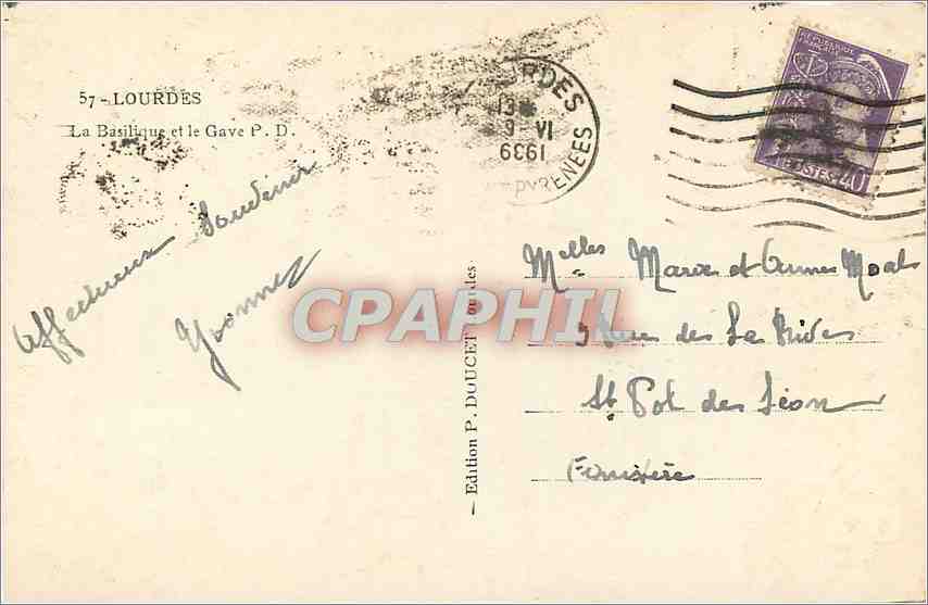 CPA Lourdes La Basilique et le Gave — Verso