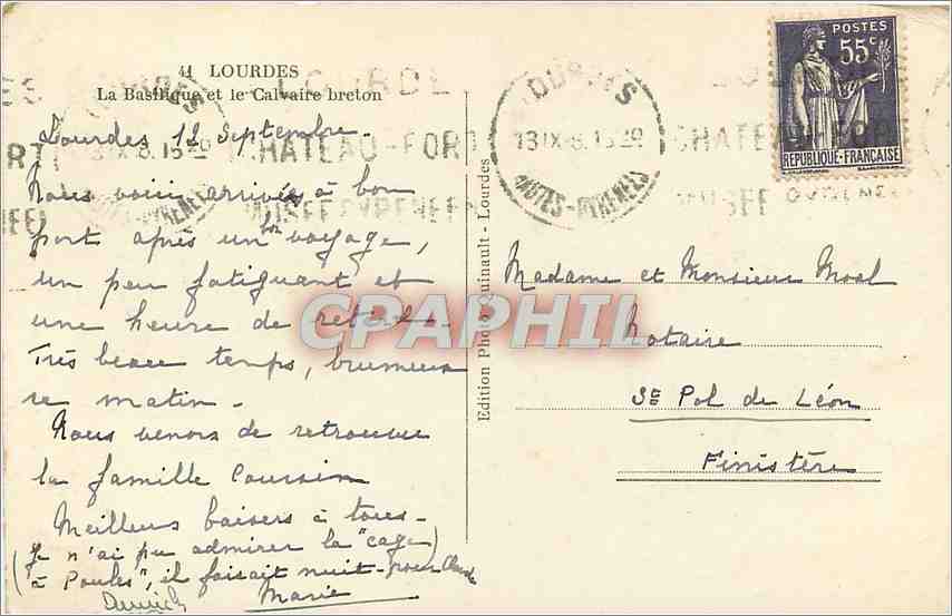 CPA Lourdes - La Basilique et le Calvaire breton — Verso