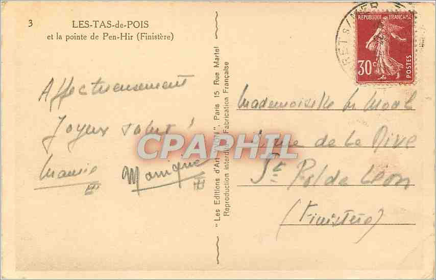 CPA Les-Tas-de-Pois et la pointe de Pen-Hir — Rückseite