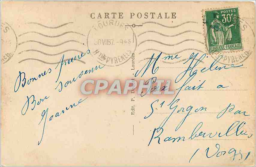CPA Lourdes - Sainte Bernardette — Verso