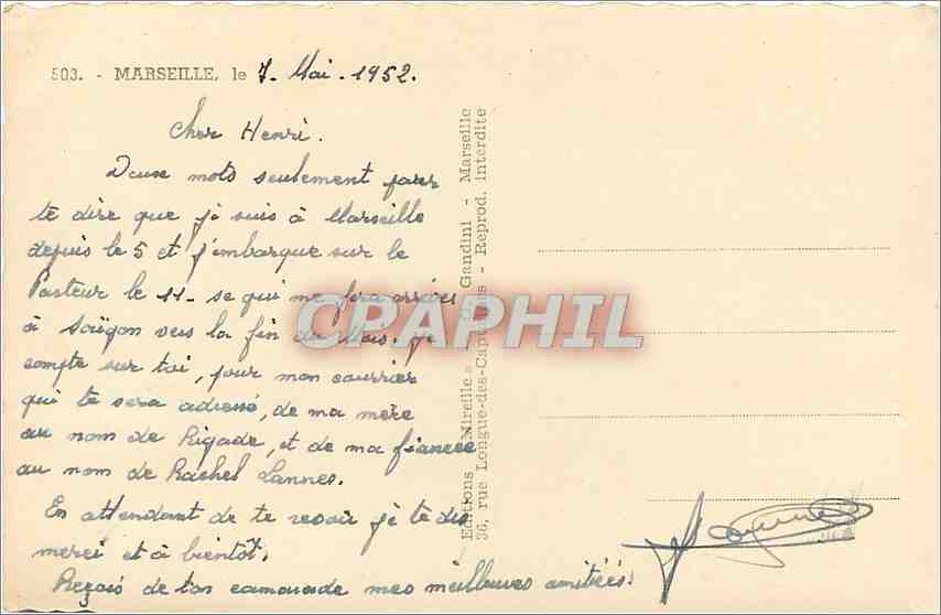 CPM Un Bonjour de Marseille Bateau Château d'IF Palais Longchamp — Rückseite