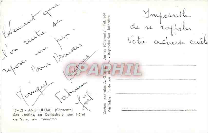 Angoulême — Charente — Panorama de la ville et ses monuments — Cartes postales A. GILLET — Achterkant