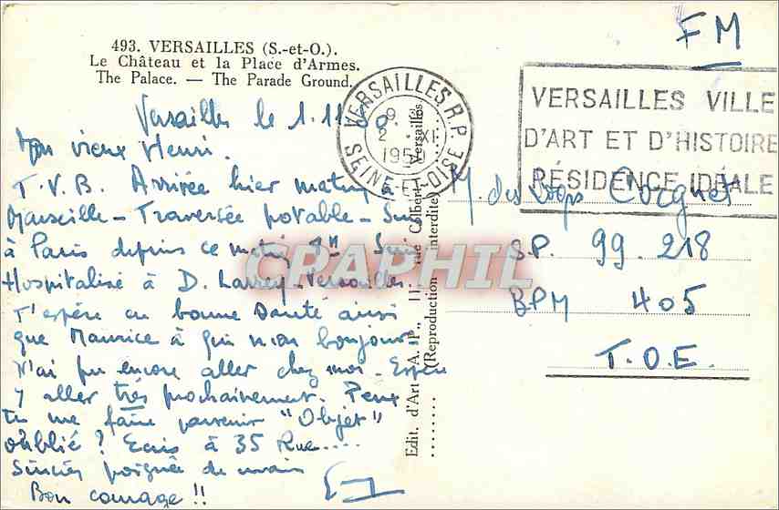 CPM Versailles Le Chateau et la Place d'Armes — Verso
