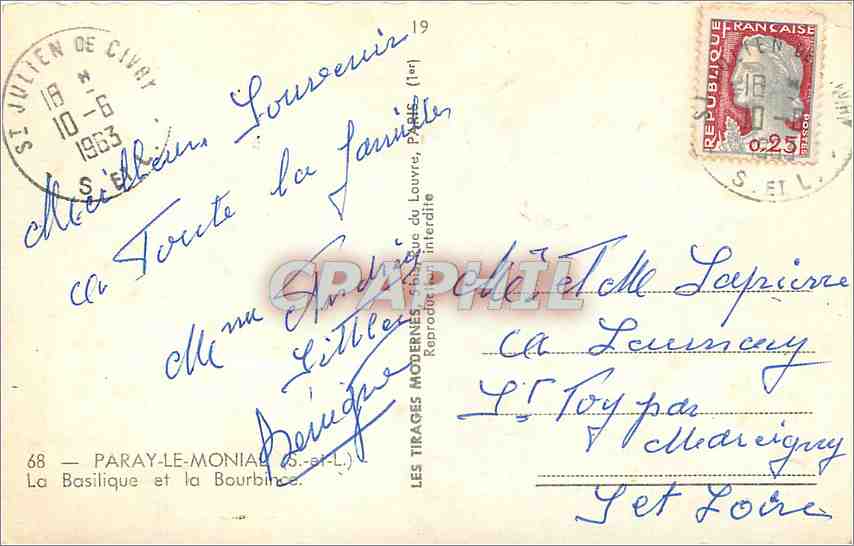 CPM Paray-le-Monial Basilique et la bourbince — Verso