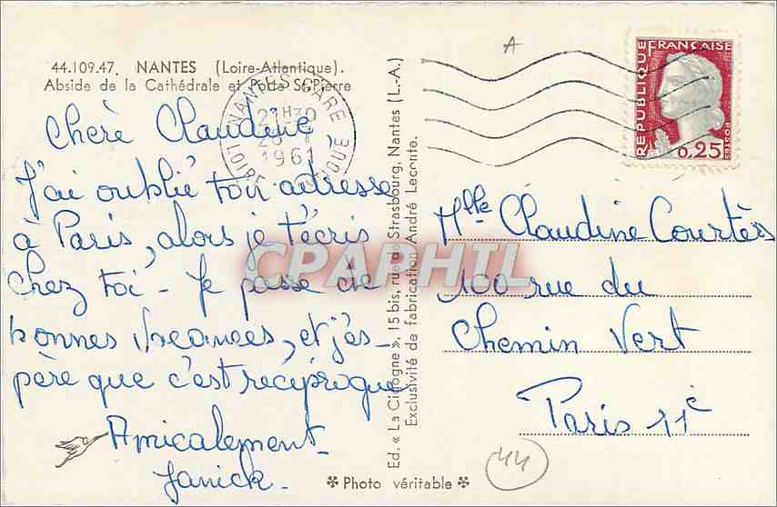 CPM Nantes - Abside de la Cathedrale et Porte Ste. Pierre — Rückseite